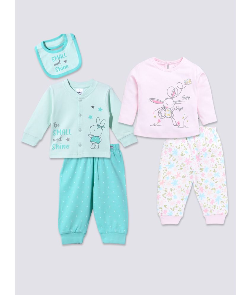     			TINYO Pink Cotton Baby Girl Top & Trouser ( Pack of 2 )