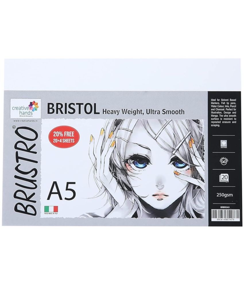     			Brustro Ultra Smooth Bristol Sheets, A5 Size, 250 GSM Pack of 20 + 4 Free Sheets