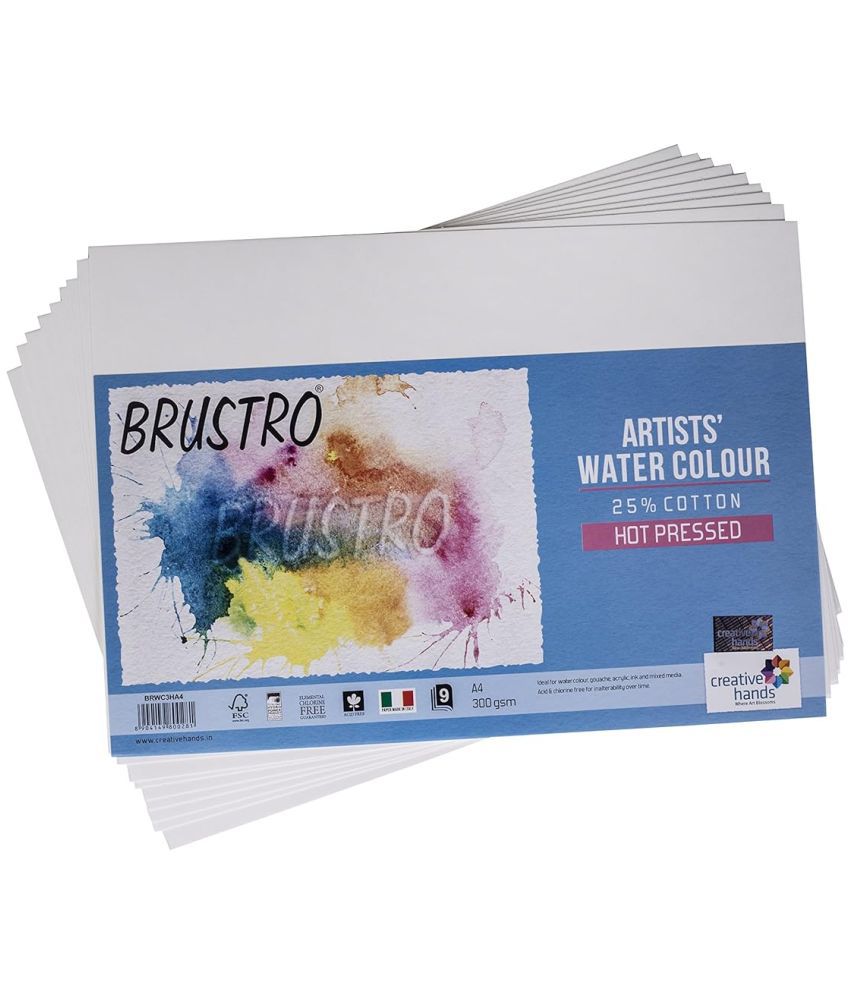     			Brustro Watercolour Papers 25% Cotton Hot Pressed 300 Gsm A4 2 Packets (Each Pack Contains 9 Sheets)