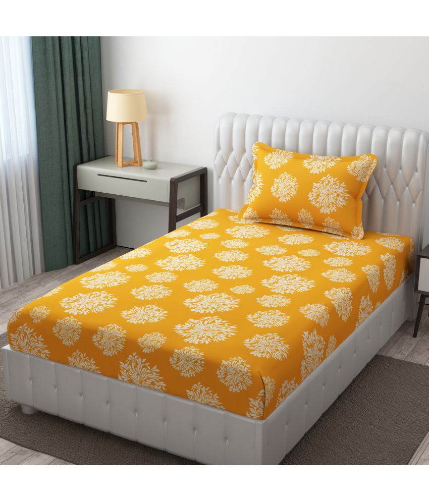     			HIDECOR Microfiber Floral 1 Single Bedsheet with 1 Pillow Cover - Yellow