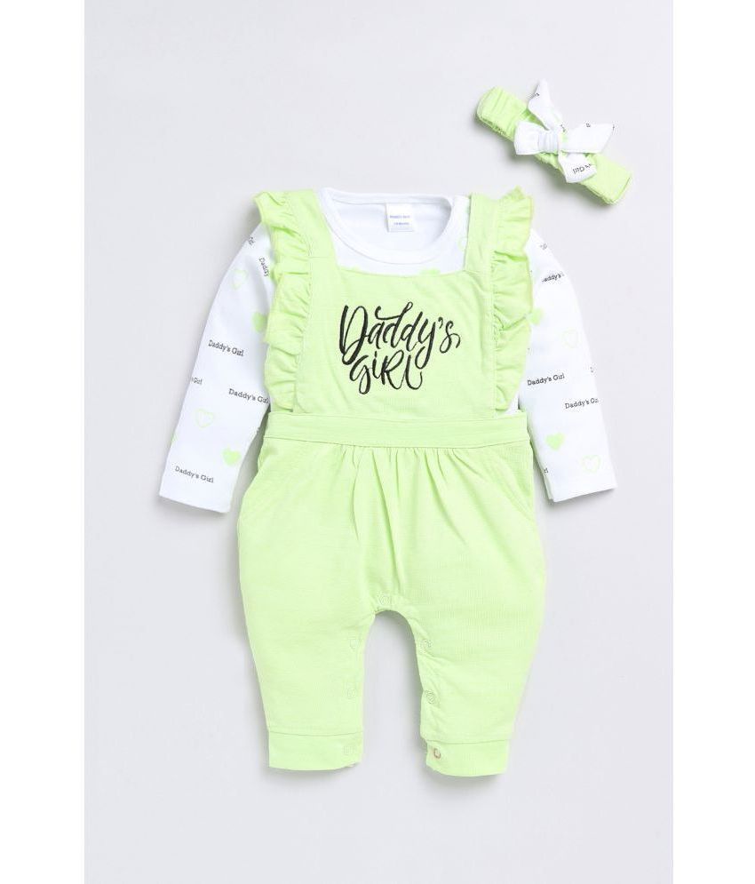     			Mom's Love Light Green Cotton Dungarees For Baby Girl ( Pack of 1 )