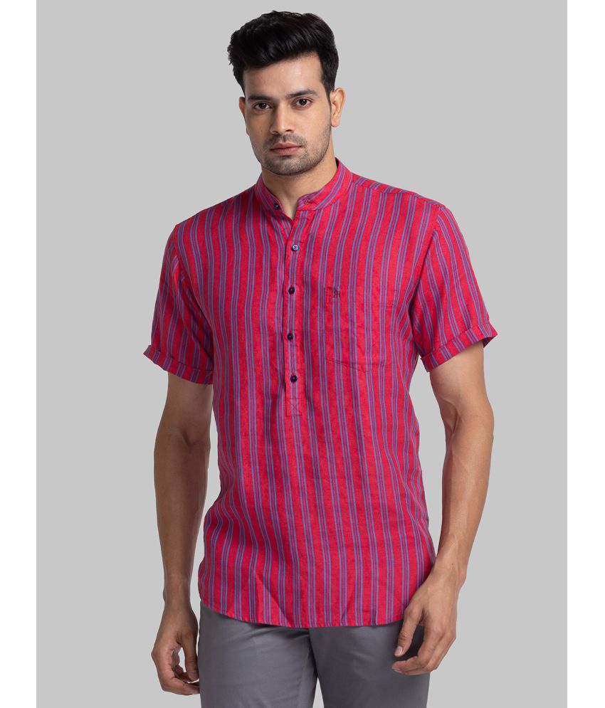     			Raymond Linen Regular Fit Striped Half Sleeves Men's Casual Shirt - Red ( Pack of 1 )