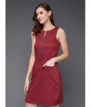 Miss Chase Cotton Blend Solid Mini Women's Shift Dress - Maroon ( Pack of 1 )