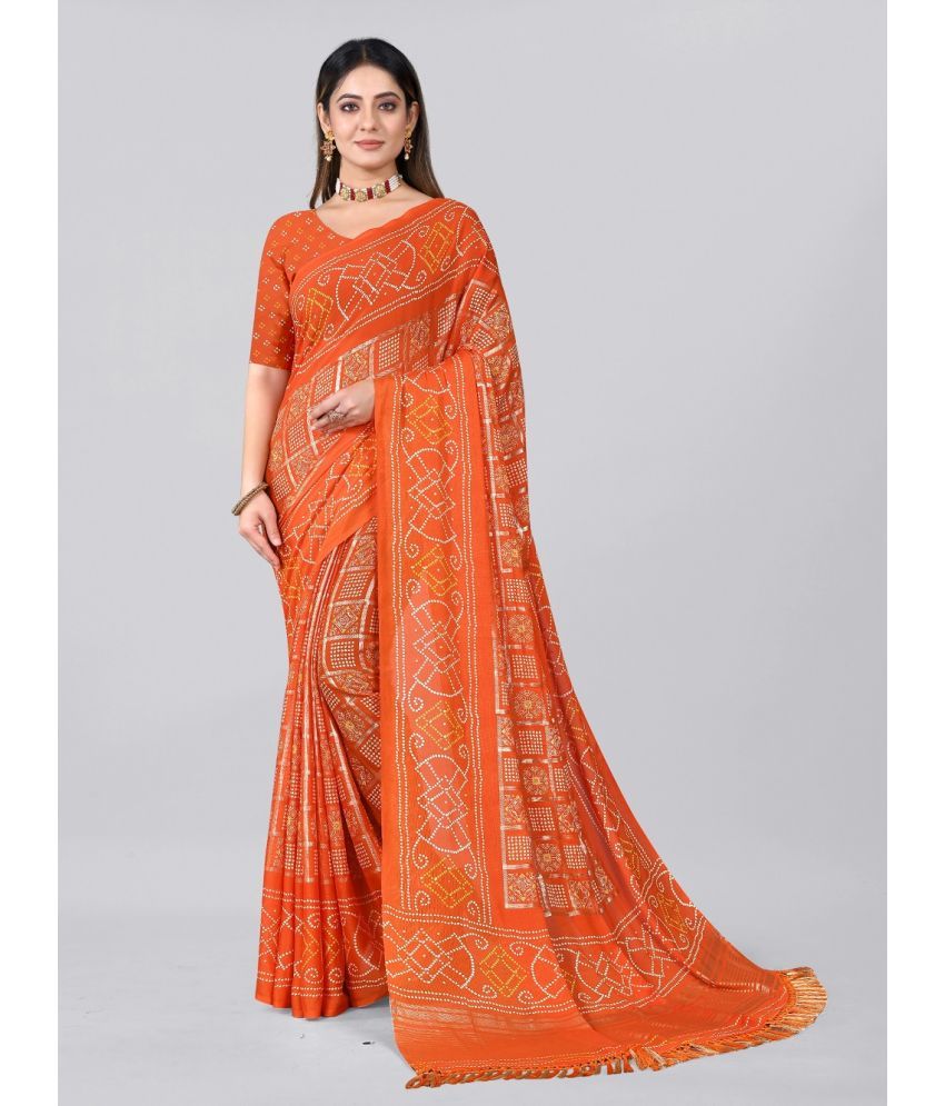     			Aardiva Chiffon Printed Saree With Blouse Piece - Orange ( Pack of 1 )