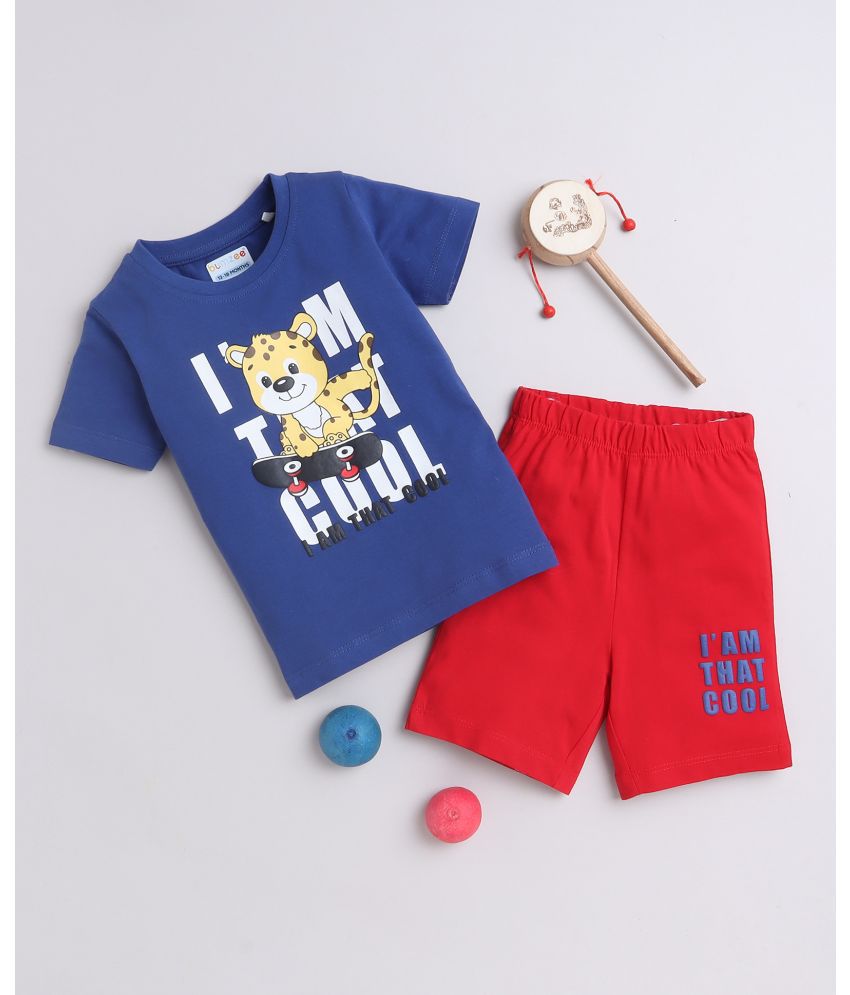     			BUMZEE Royal Blue & Red Boys Half Sleeves T-Shirt & Short Set Age - 6-12 Months