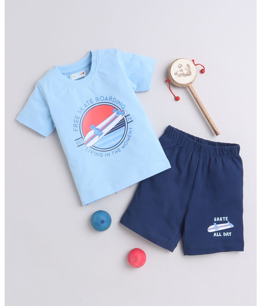     			BUMZEE Single Baby Boys 100% Cotton Tshirt & Short set ( Blue )