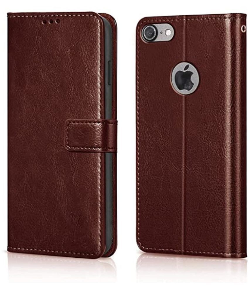     			ClickAway Brown Flip Cover Leather Compatible For Apple Iphone 8 Plus ( Pack of 1 )