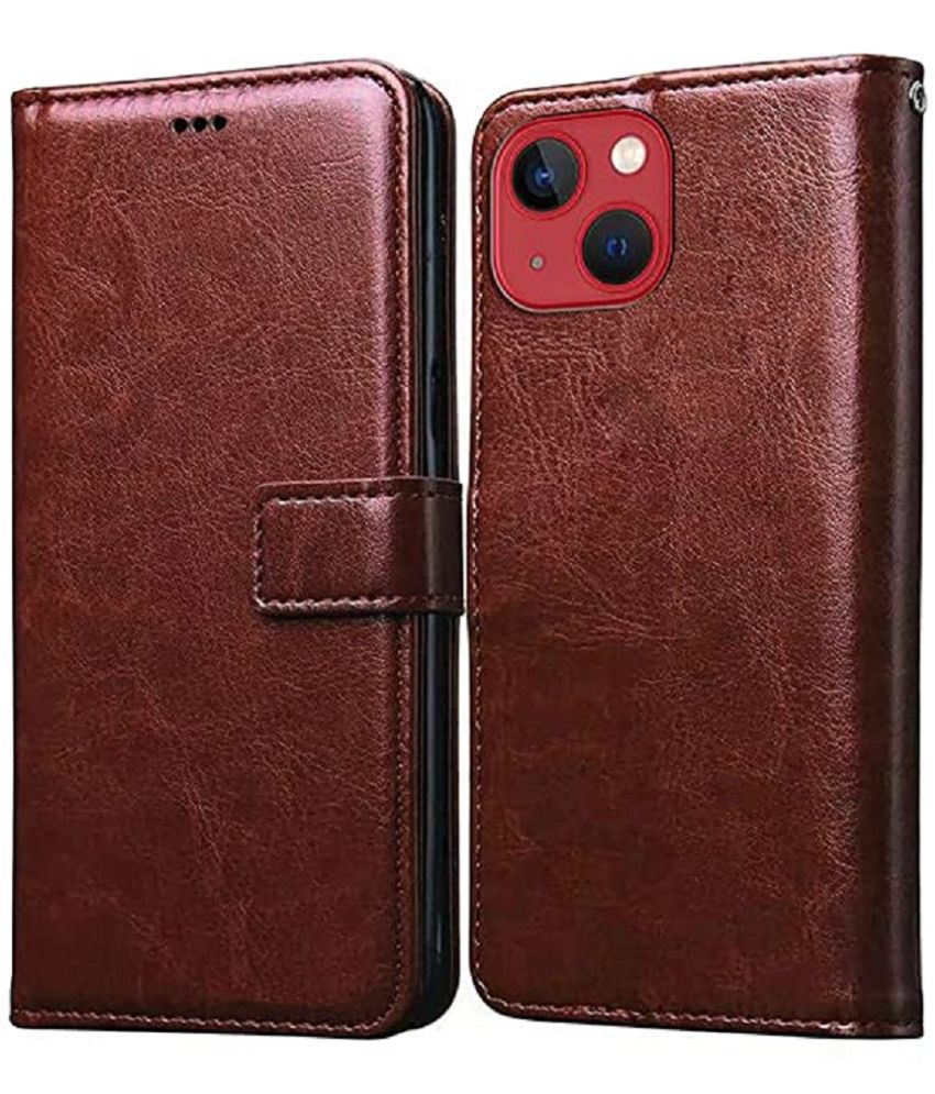     			ClickAway Brown Flip Cover Leather Compatible For iPhone 13 Mini ( Pack of 1 )