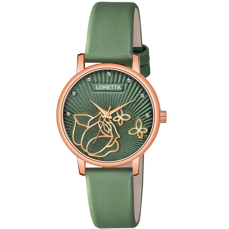     			Loretta Green Leather Analog Womens Watch