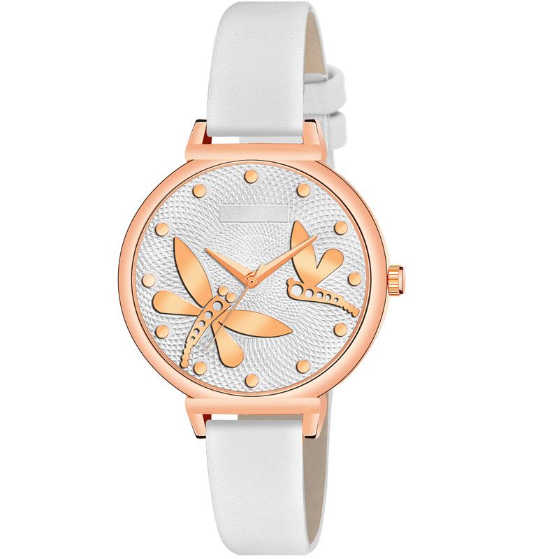     			Loretta White Leather Analog Womens Watch