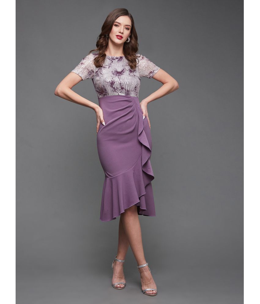     			Miss Chase Polyester Solid Knee Length Women's Shift Dress - Lavender ( Pack of 1 )