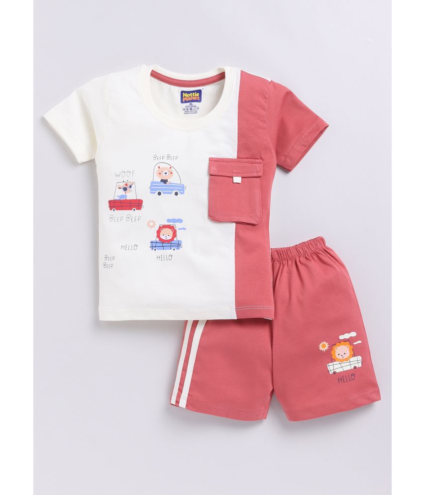     			Nottie planet Red Cotton Boys T-Shirt & Shorts ( Pack of 1 )