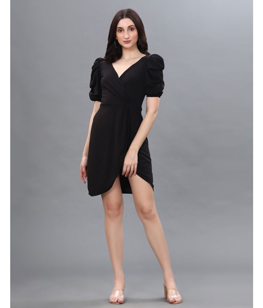     			Selvia Lycra Solid Midi Women's Wrap Dress - Black ( Pack of 1 )