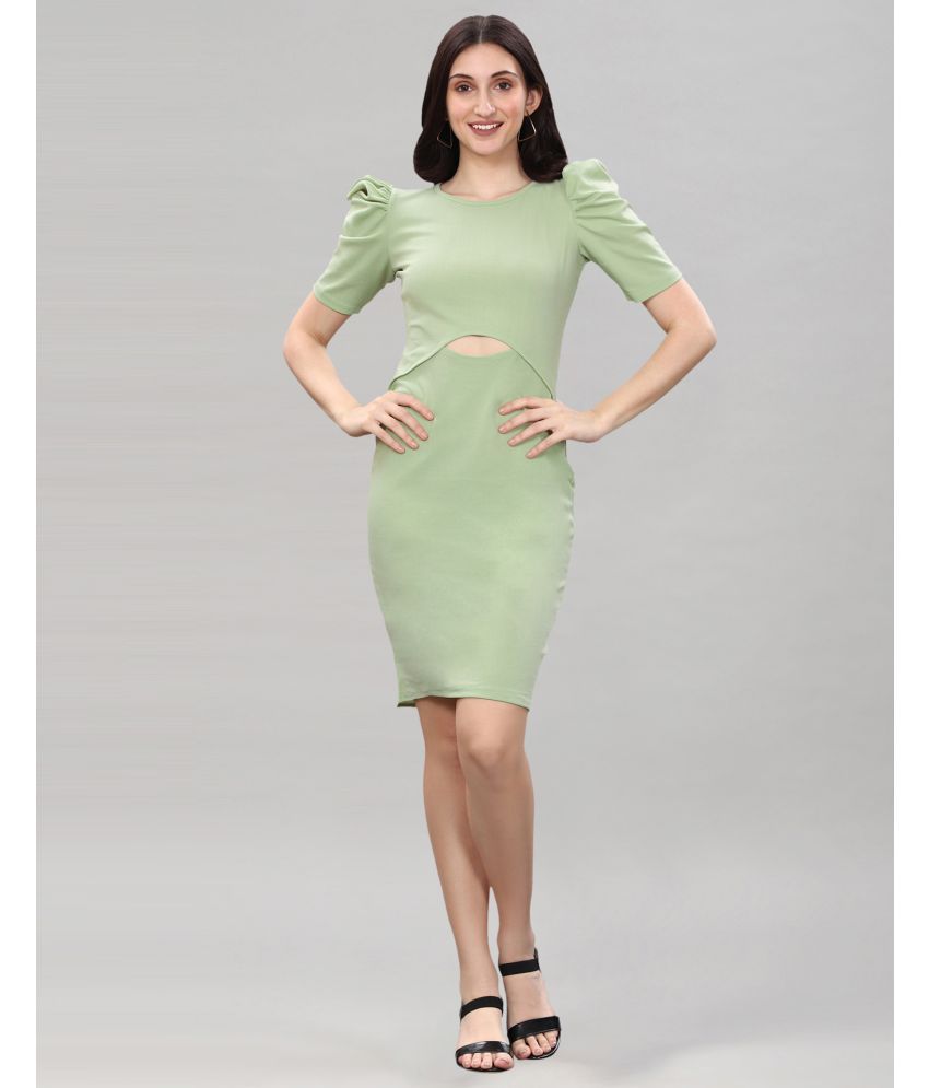     			Selvia Lycra Solid Midi Women's Bodycon Dress - Lime Green ( Pack of 1 )