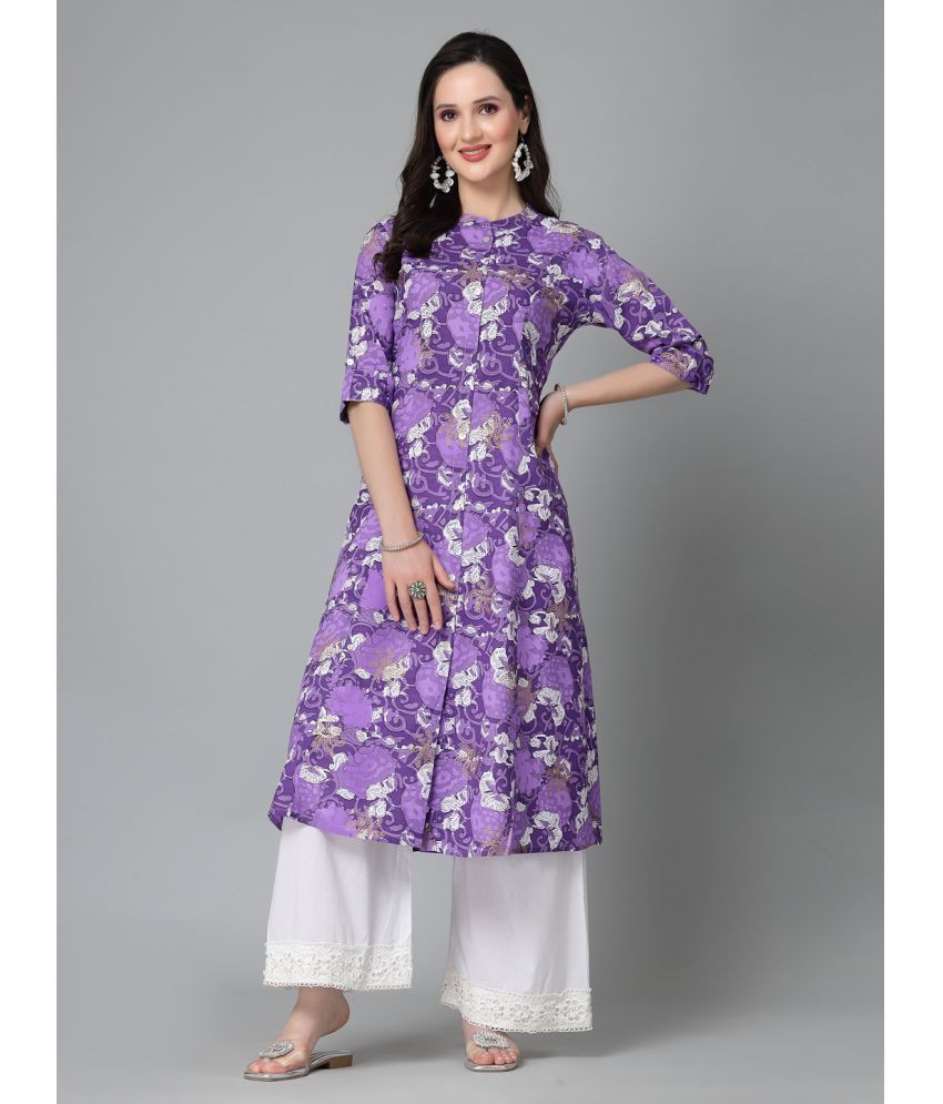     			Stylum Rayon Printed A-Line Women's Kurti - Purple ( Pack of 1 )