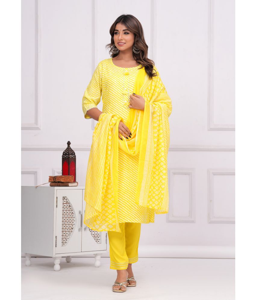     			AAYUFAB Rayon Printed Kurti With Pants Women's Stitched Salwar Suit - Yellow ( Pack of 1 )