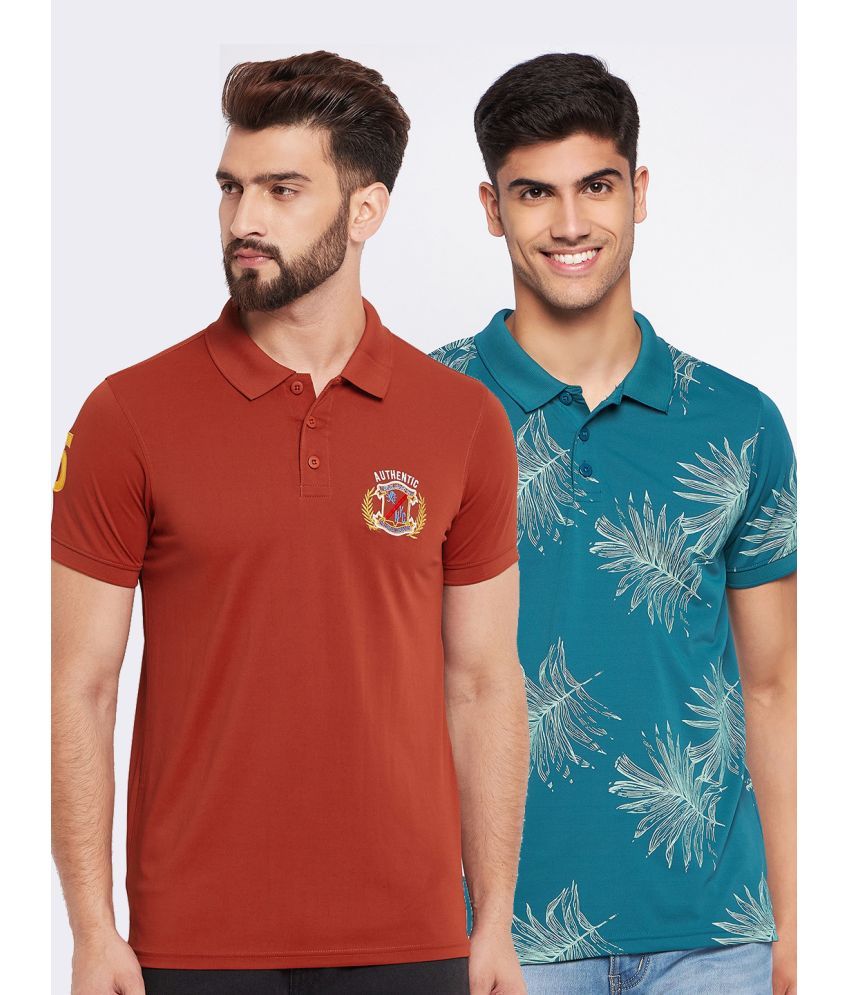     			Auxamis Pack of 2 Cotton Blend Regular Fit Embroidered Half Sleeves Men's Polo T Shirt ( Rust )