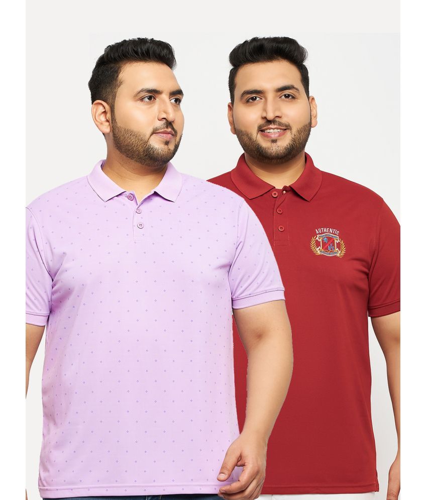     			Auxamis Cotton Blend Regular Fit Printed Half Sleeves Men's Polo T Shirt - Lavender ( Pack of 2 )