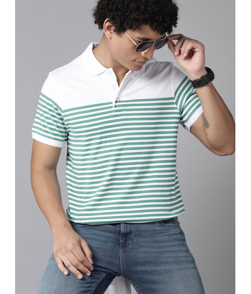     			Auxamis Cotton Blend Regular Fit Striped Half Sleeves Men's Polo T Shirt - White ( Pack of 1 )