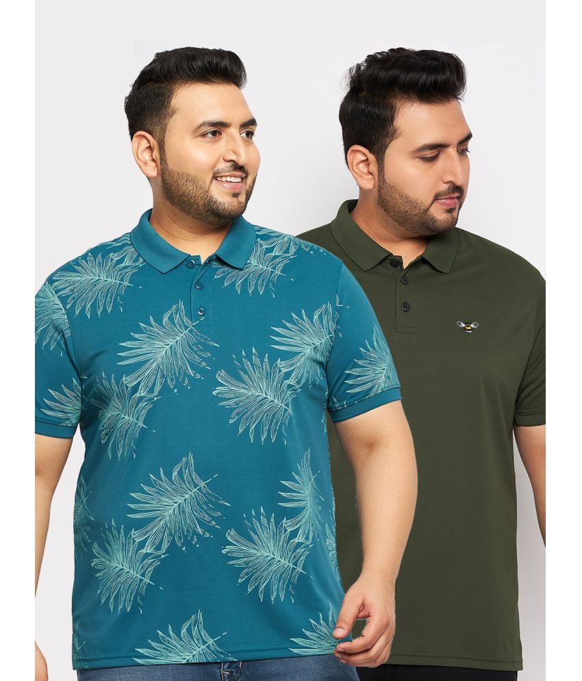     			Auxamis Cotton Blend Regular Fit Printed Half Sleeves Men's Polo T Shirt - Green ( Pack of 2 )