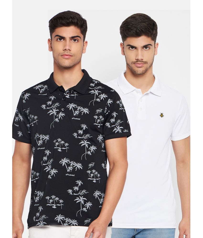     			Auxamis Cotton Blend Regular Fit Printed Half Sleeves Men's Polo T Shirt - Black ( Pack of 2 )