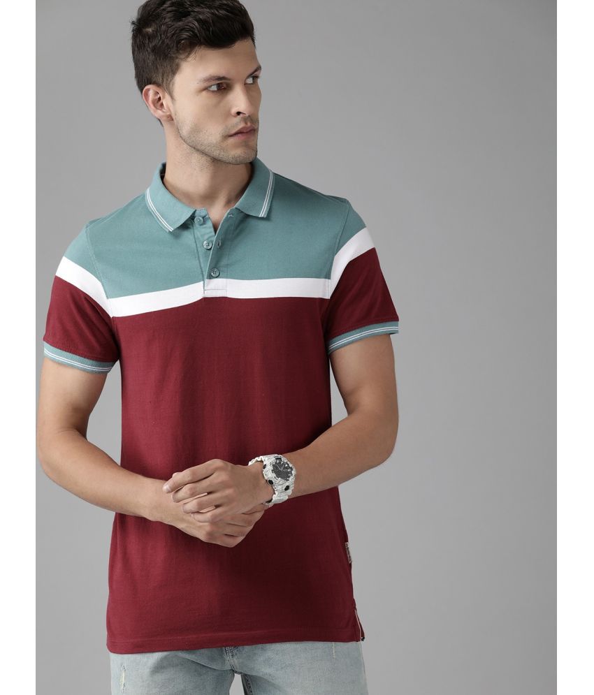     			Auxamis Cotton Blend Regular Fit Colorblock Half Sleeves Men's Polo T Shirt - Maroon ( Pack of 1 )
