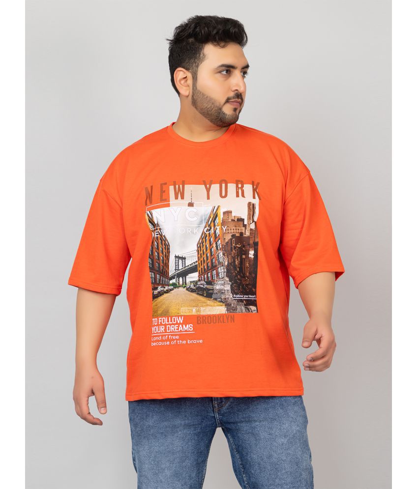     			Chkokko Cotton Blend Oversized Fit Printed Half Sleeves Men's T-Shirt - Orange ( Pack of 1 )