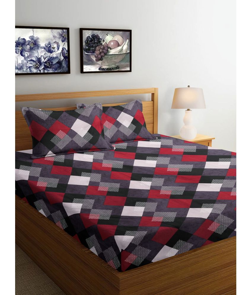     			FABINALIV Poly Cotton Geometric 1 Double Bedsheet with 2 Pillow Covers - Gray