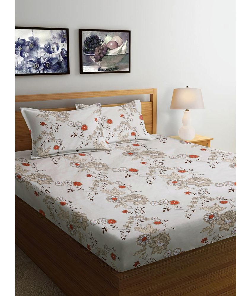     			FABINALIV Poly Cotton Nature 1 Double Bedsheet with 2 Pillow Covers - Cream