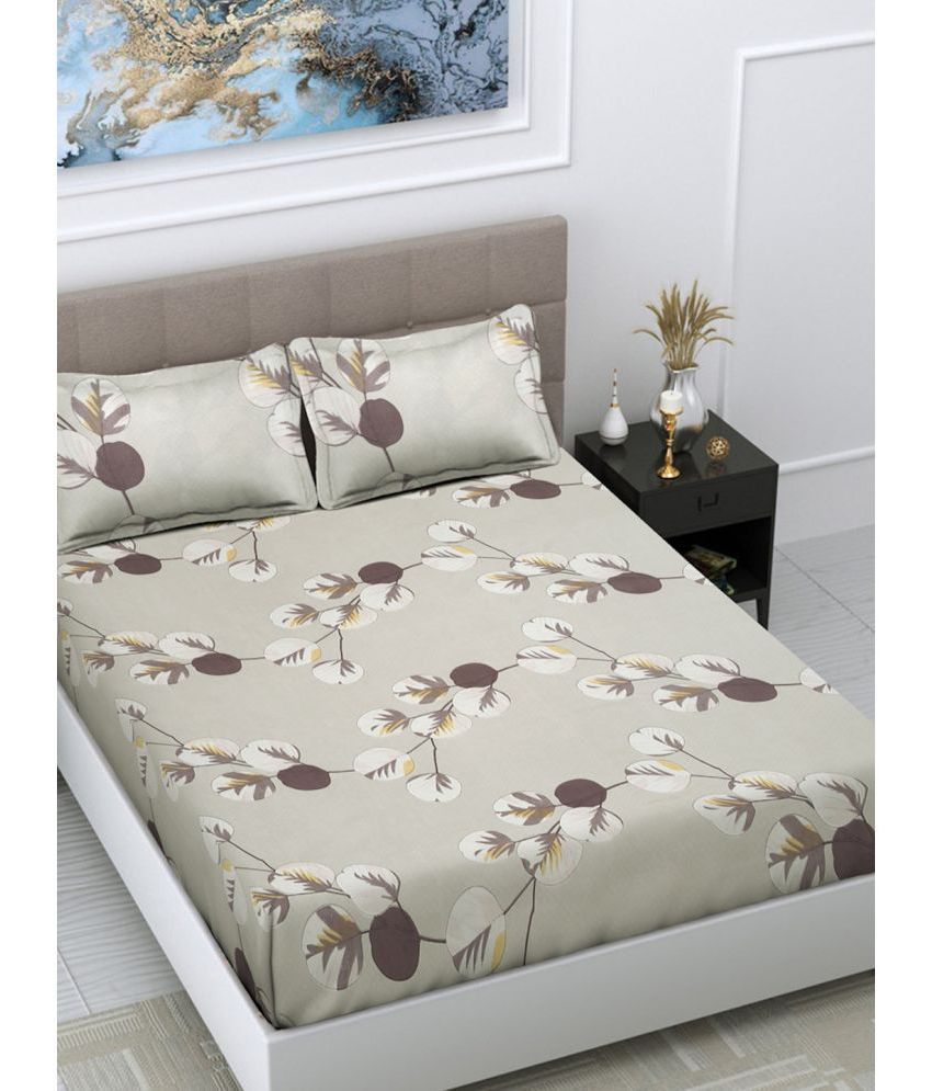     			FABINALIV Poly Cotton Nature 1 Double Bedsheet with 2 Pillow Covers - Beige