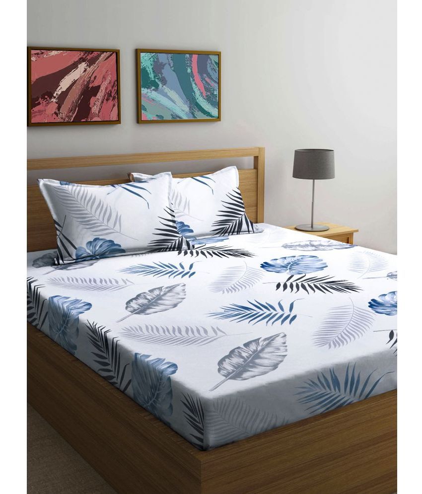     			FABINALIV Poly Cotton Nature 1 Double Bedsheet with 2 Pillow Covers - White