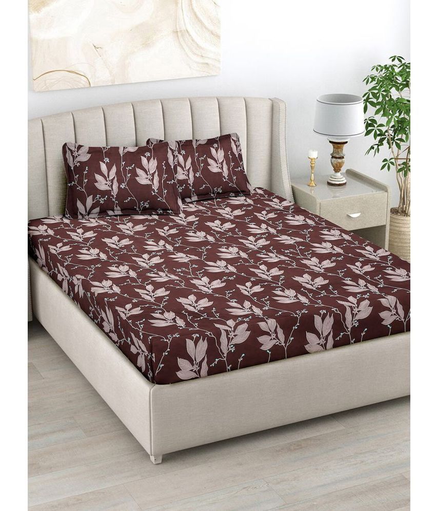     			FABINALIV Poly Cotton Nature 1 Double Bedsheet with 2 Pillow Covers - Brown Dark