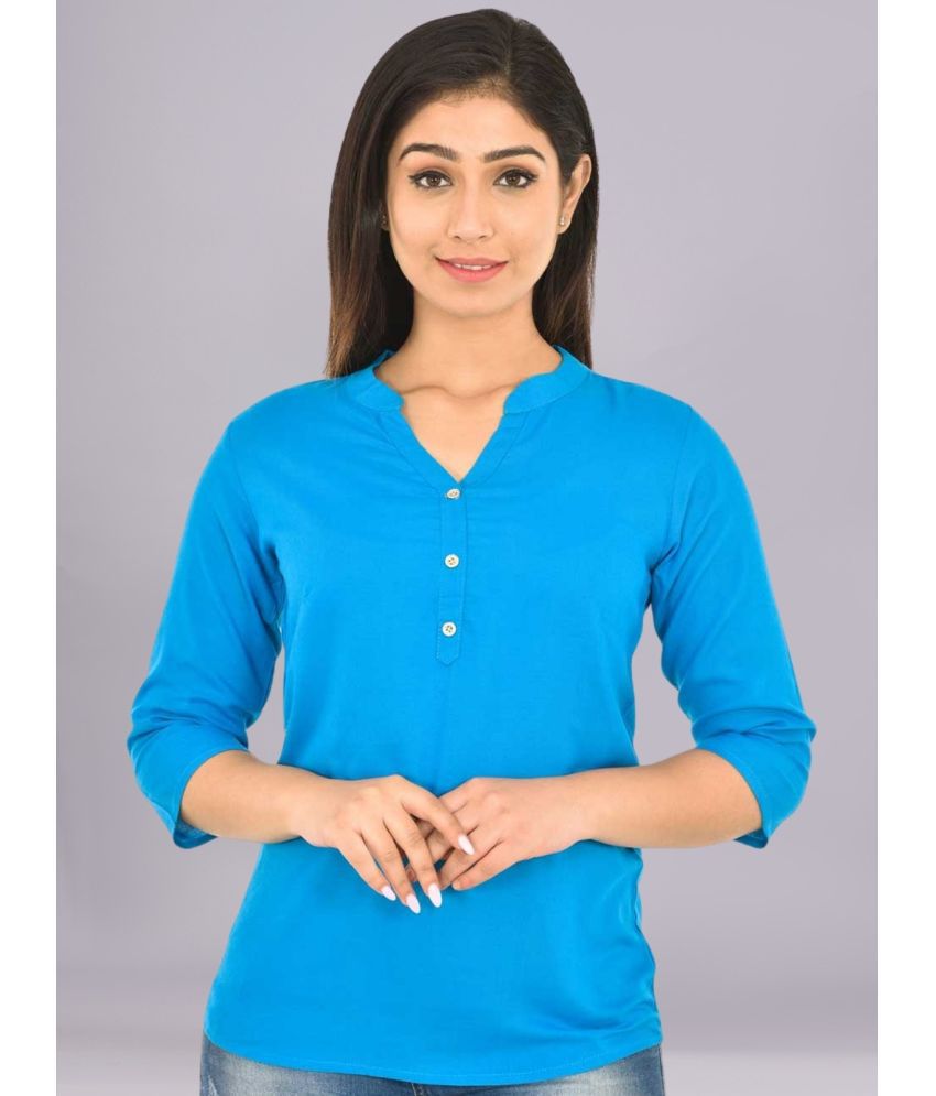     			FABISHO Blue Rayon Women's Shirt Style Top ( Pack of 1 )