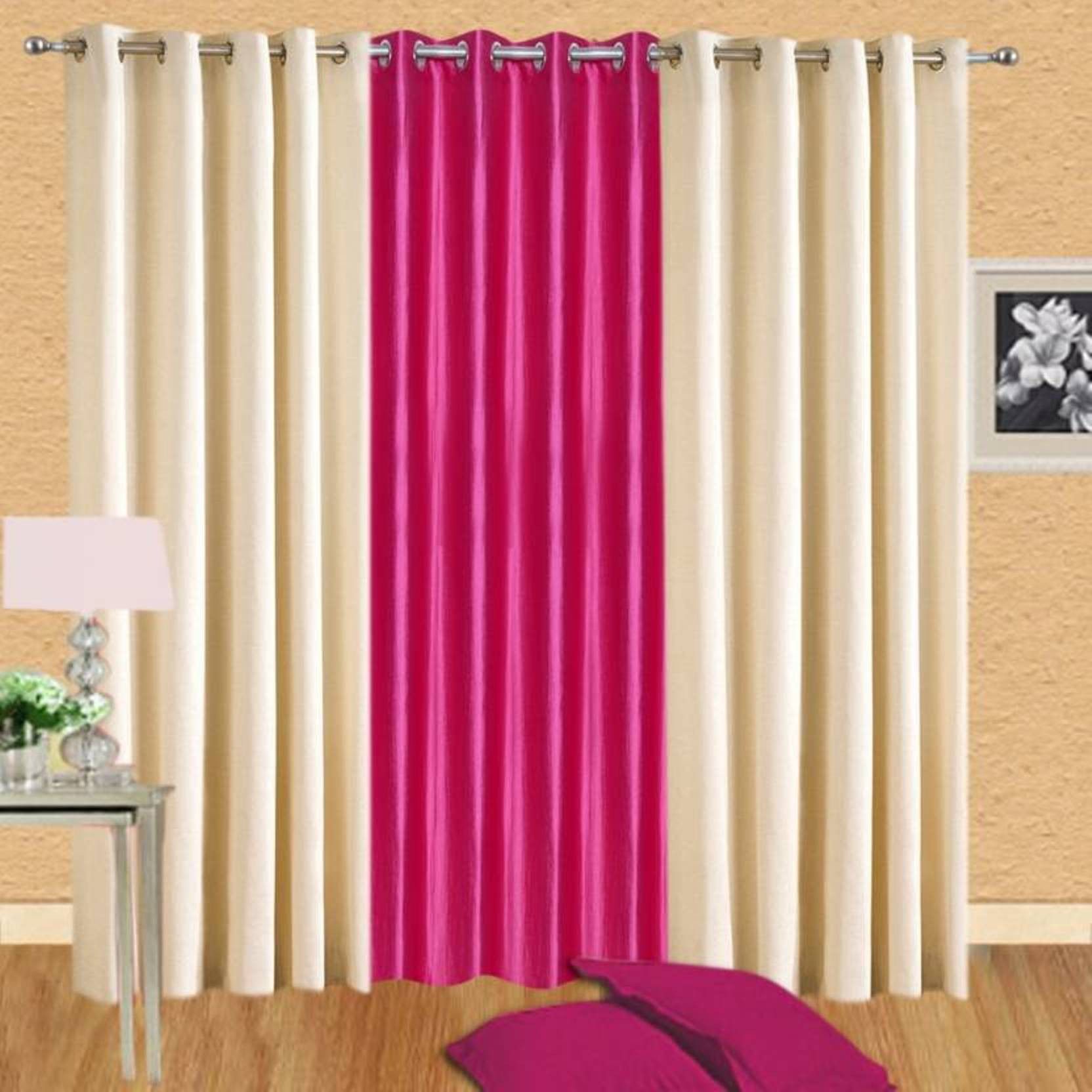     			BELLA TRUE Solid SemiTransparent Eyelet Curtain 5 ft ( Pack of 3 )  Multicolor