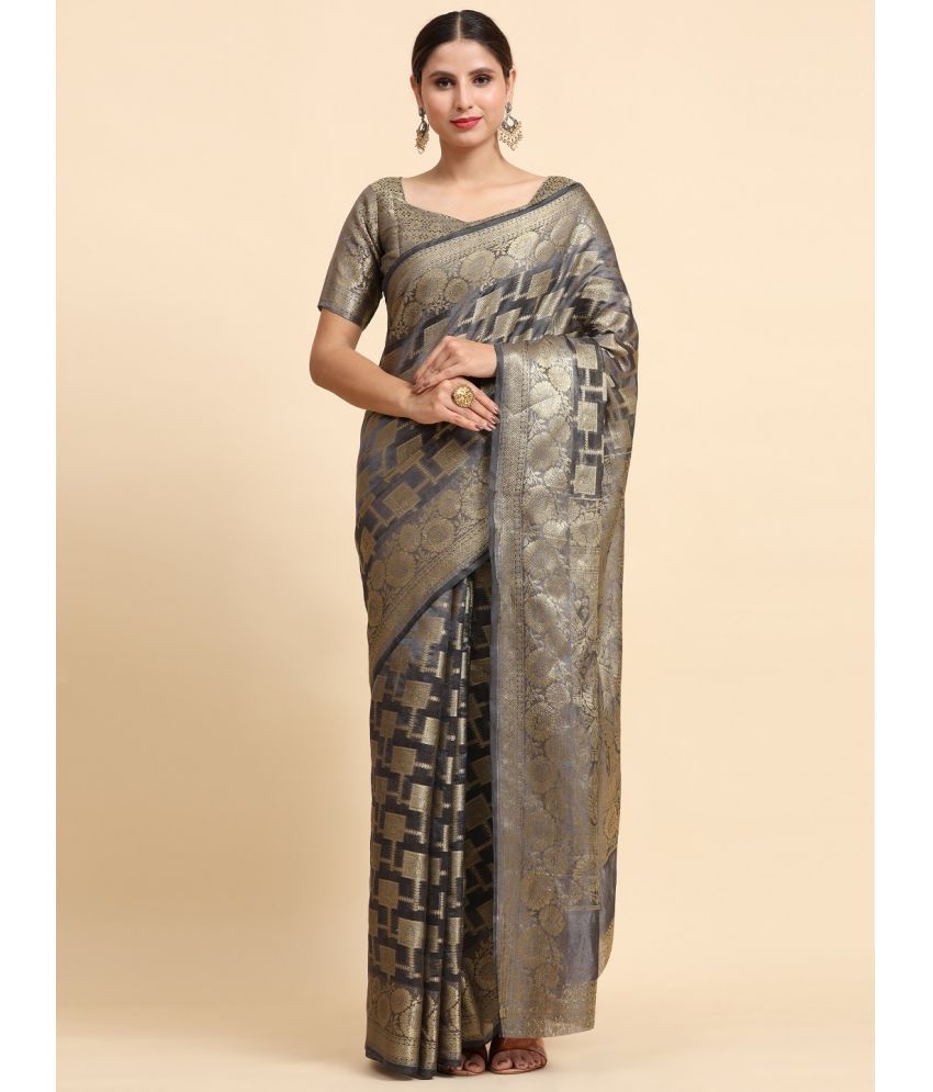     			ISARA Banarasi Silk Embellished Saree With Blouse Piece - Grey ( Pack of 1 )