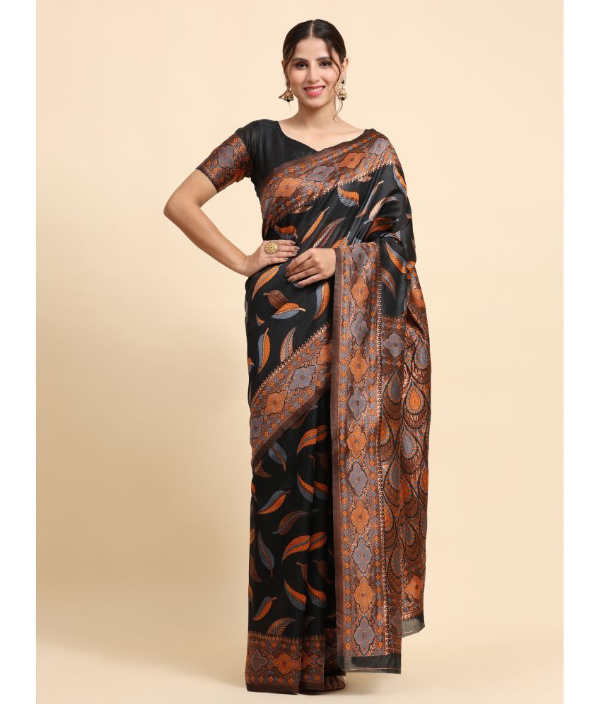     			KALIPATRA Banarasi Silk Printed Saree With Blouse Piece - Black ( Pack of 1 )