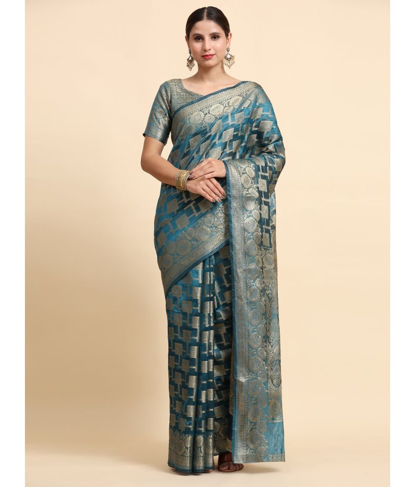     			KALIPATRA Organza Woven Saree With Blouse Piece - SkyBlue ( Pack of 1 )