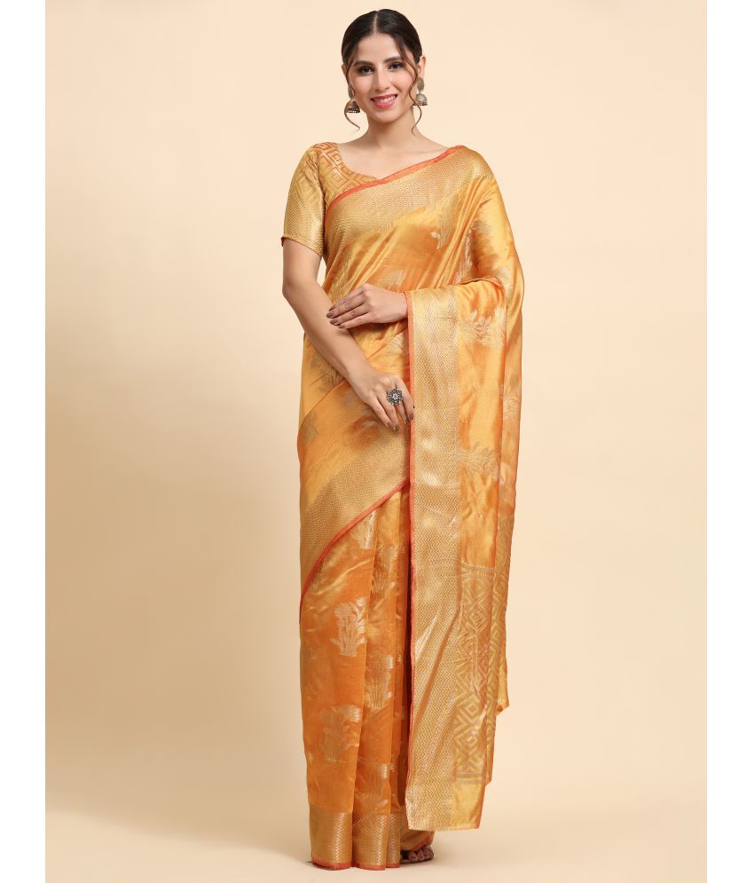    			KALIPATRA Organza Woven Saree With Blouse Piece - Yellow ( Pack of 1 )