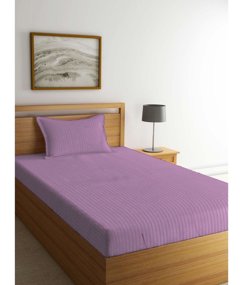     			Klotthe Poly Cotton Vertical Striped 1 Single Bedsheet with 1 Pillow Cover - Purple