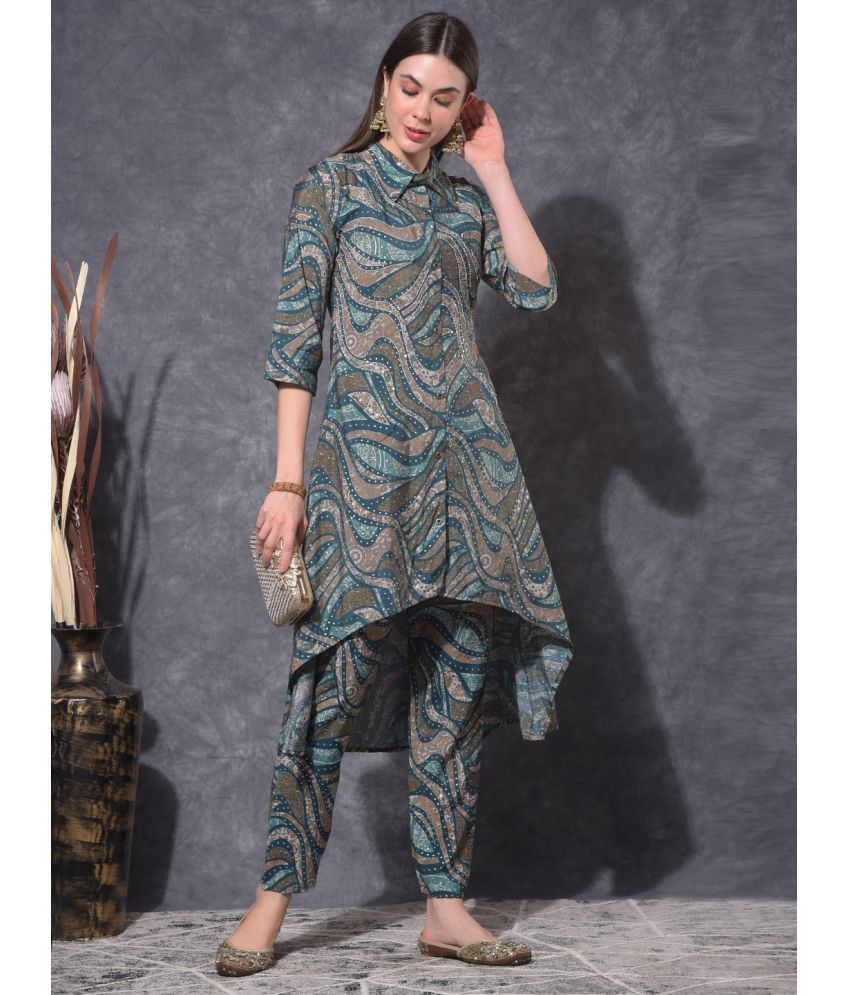     			Mamoose Chanderi Printed Kurti With Pants Women's Stitched Salwar Suit - Green ( Pack of 1 )