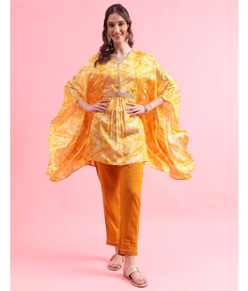     			Skylee Chiffon Dyed Kurti With Pants Women's Stitched Salwar Suit - Yellow ( Pack of 1 )