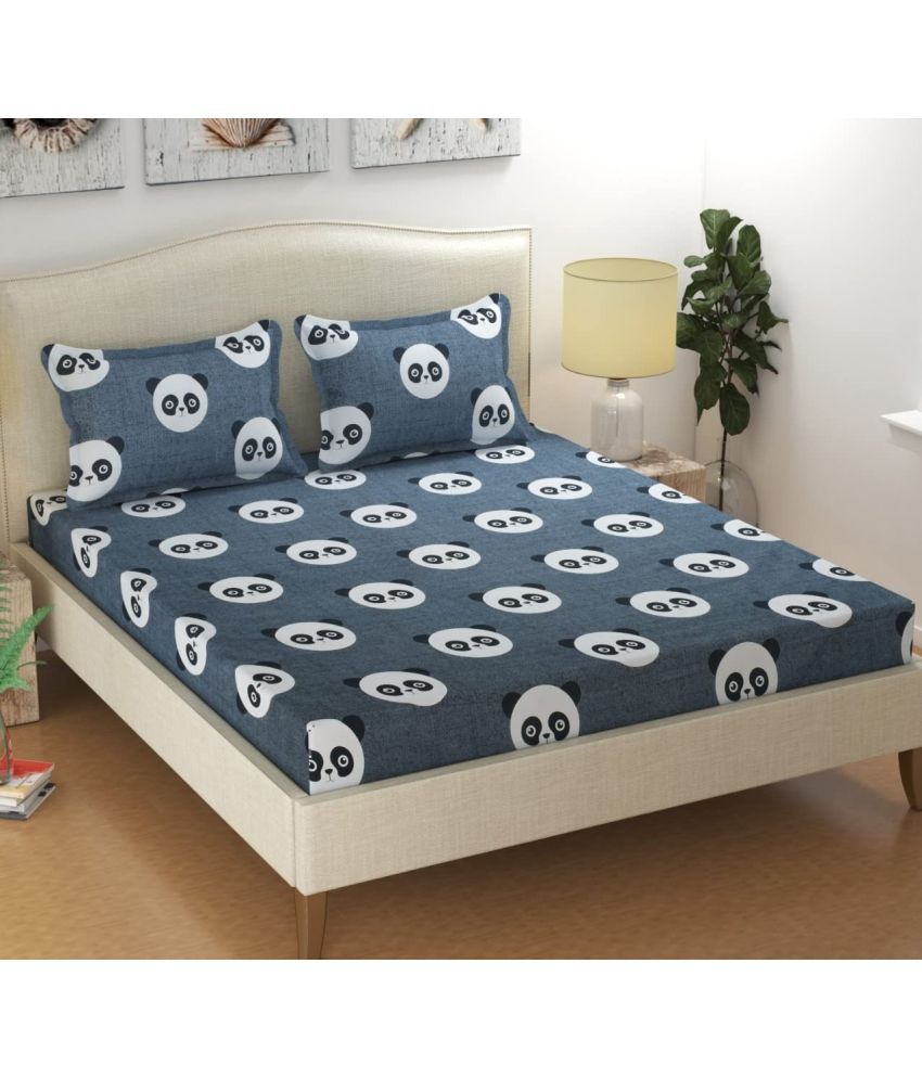     			VORDVIGO Glace Cotton Animal 1 Double Bedsheet with 2 Pillow Covers - Black