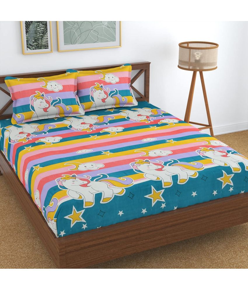     			VORDVIGO Glace Cotton Animal 1 Double Bedsheet with 2 Pillow Covers - Multicolor