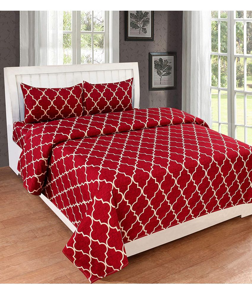     			VORDVIGO Glace Cotton Geometric 1 Double Bedsheet with 2 Pillow Covers - Red
