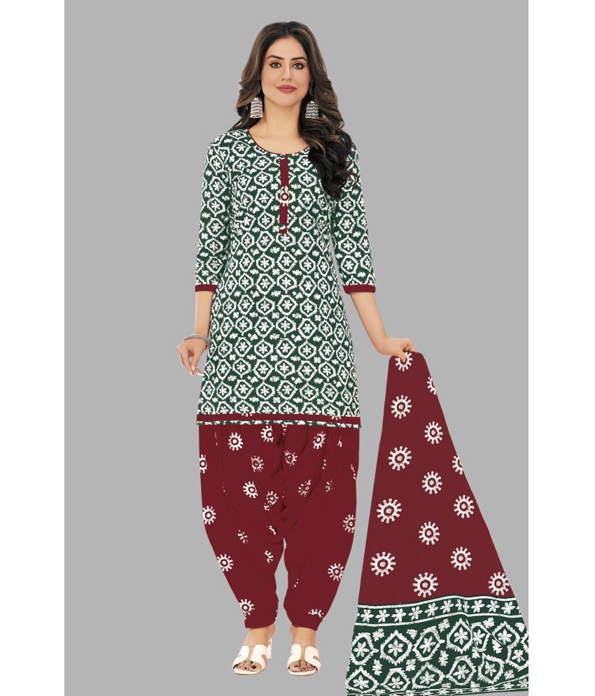     			shree jeenmata collection Unstitched Cotton Printed Dress Material - Green ( Pack of 1 )
