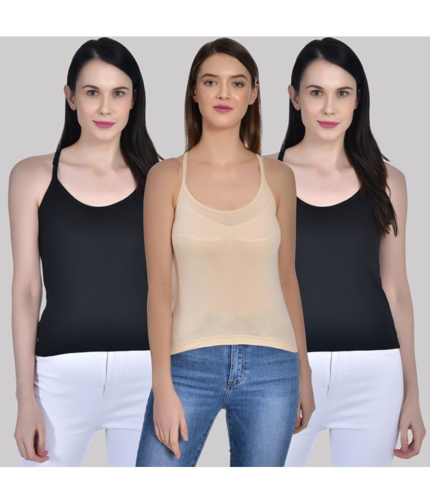    			AIMLY ScoopNeck CrossBack Cotton Camisoles - Black Pack of 3
