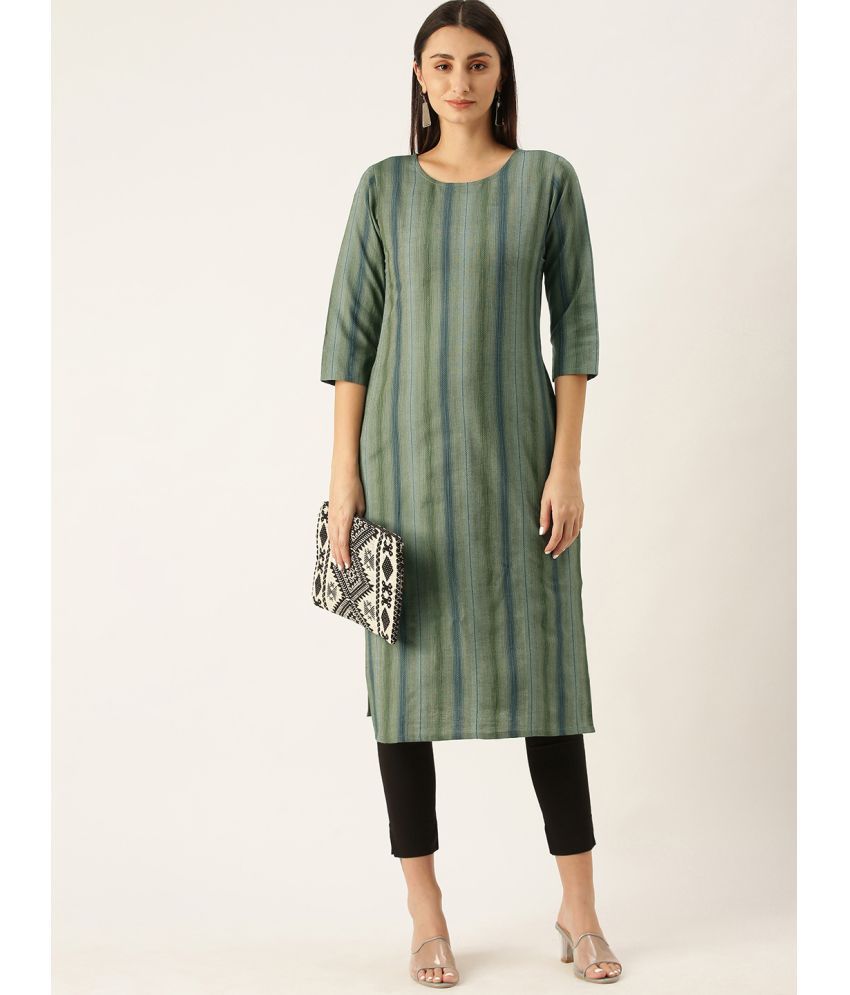     			Aarrah Cotton Blend Striped Straight Women's Kurti - Green ( Pack of 1 )