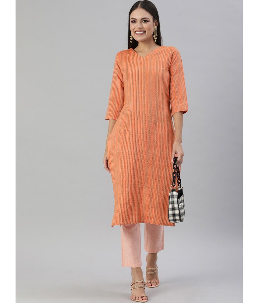     			Aarrah Cotton Blend Striped Straight Women's Kurti - Orange ( Pack of 1 )