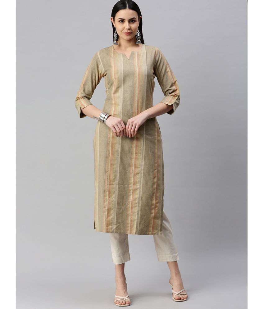     			Aarrah Cotton Blend Striped Straight Women's Kurti - Beige ( Pack of 1 )