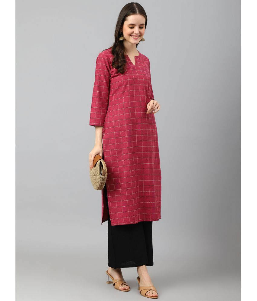     			Aarrah Cotton Checks Straight Women's Kurti - Red ( Pack of 1 )